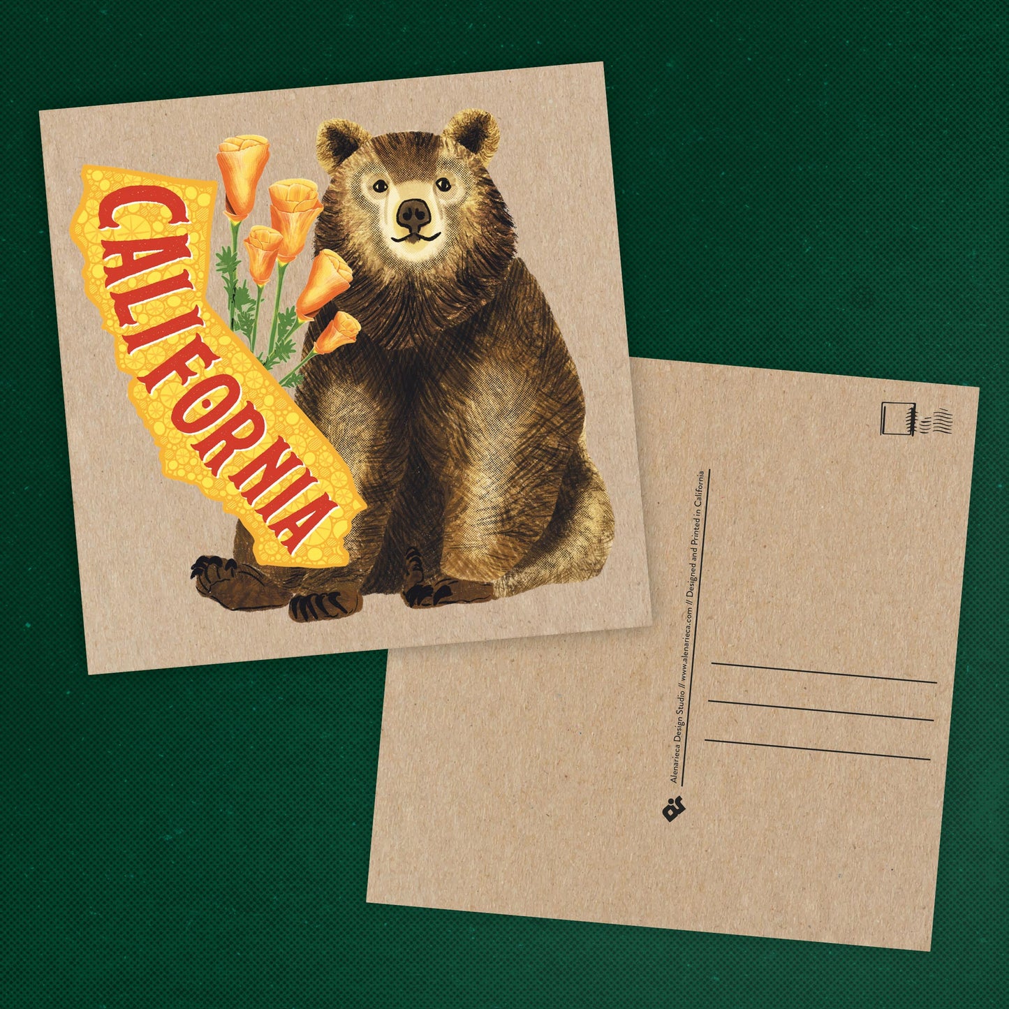California Postcard – Bear & Poppies
