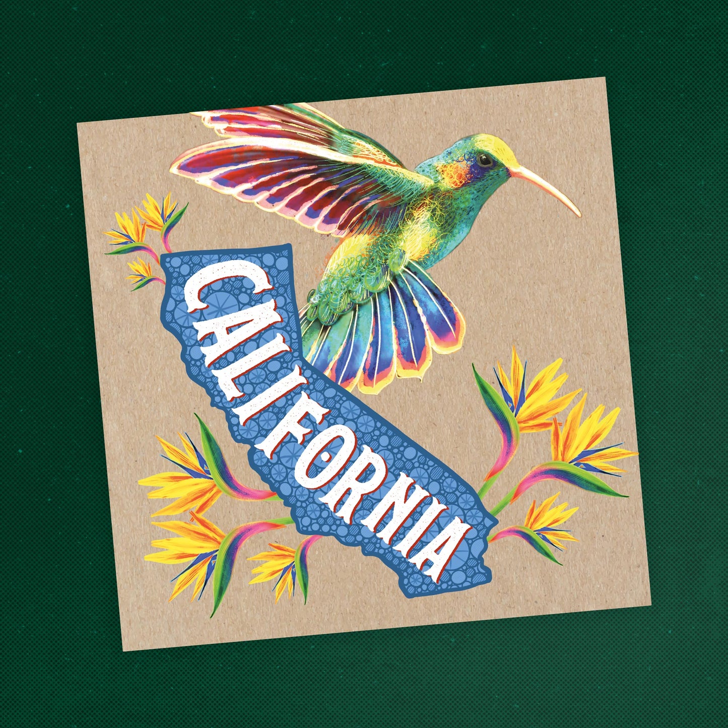 California Postcard – Hummingbird & Paradise Flowers