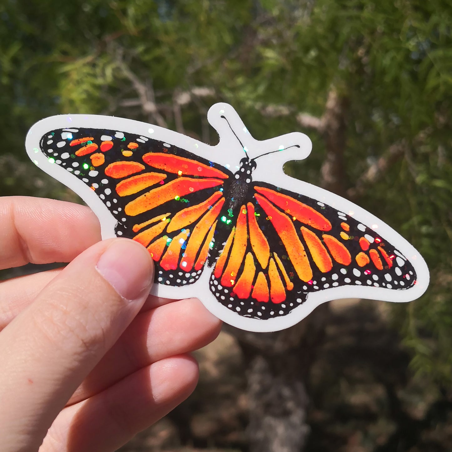 Magic Monarch Butterfly Sticker – Red Glitter