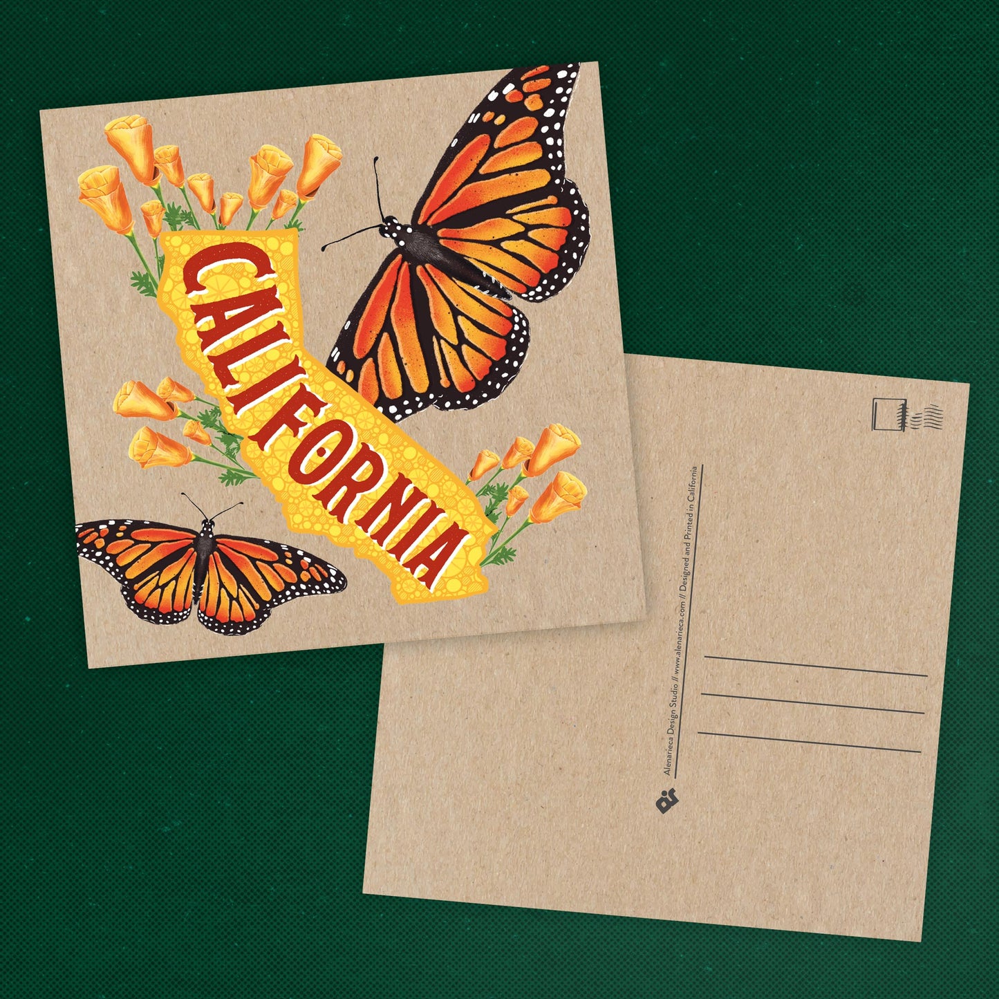California Postcard – Monarch Butterfly & Poppies